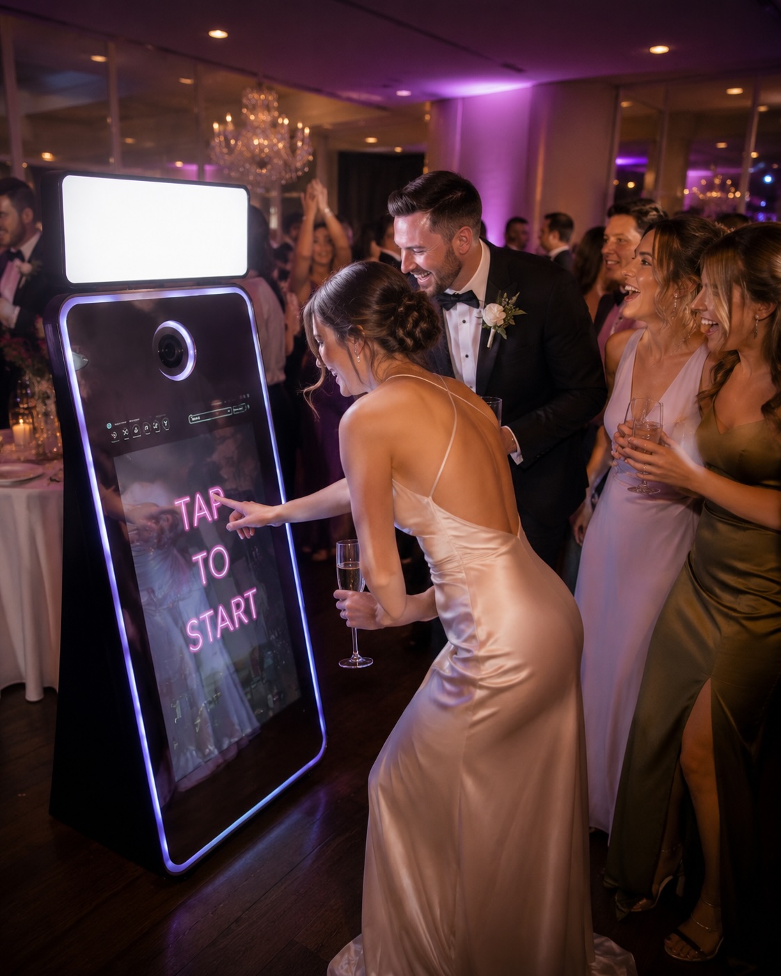 Guests interacting with the selfie mirror booth