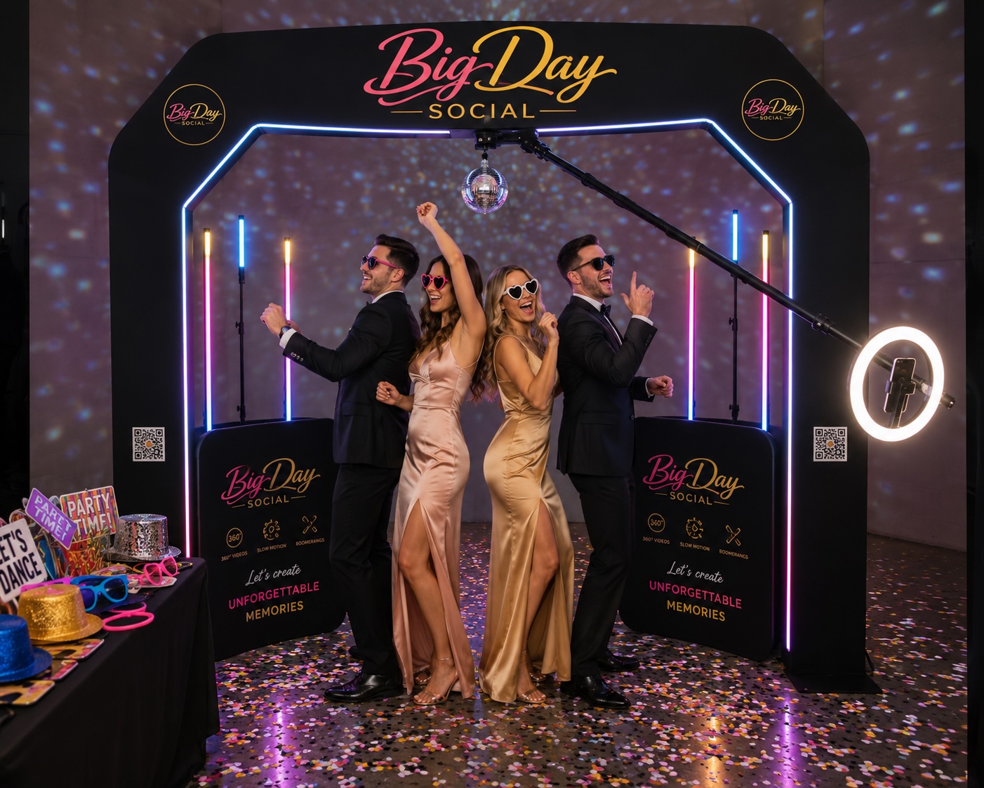 360 booth with custom branding at a wedding